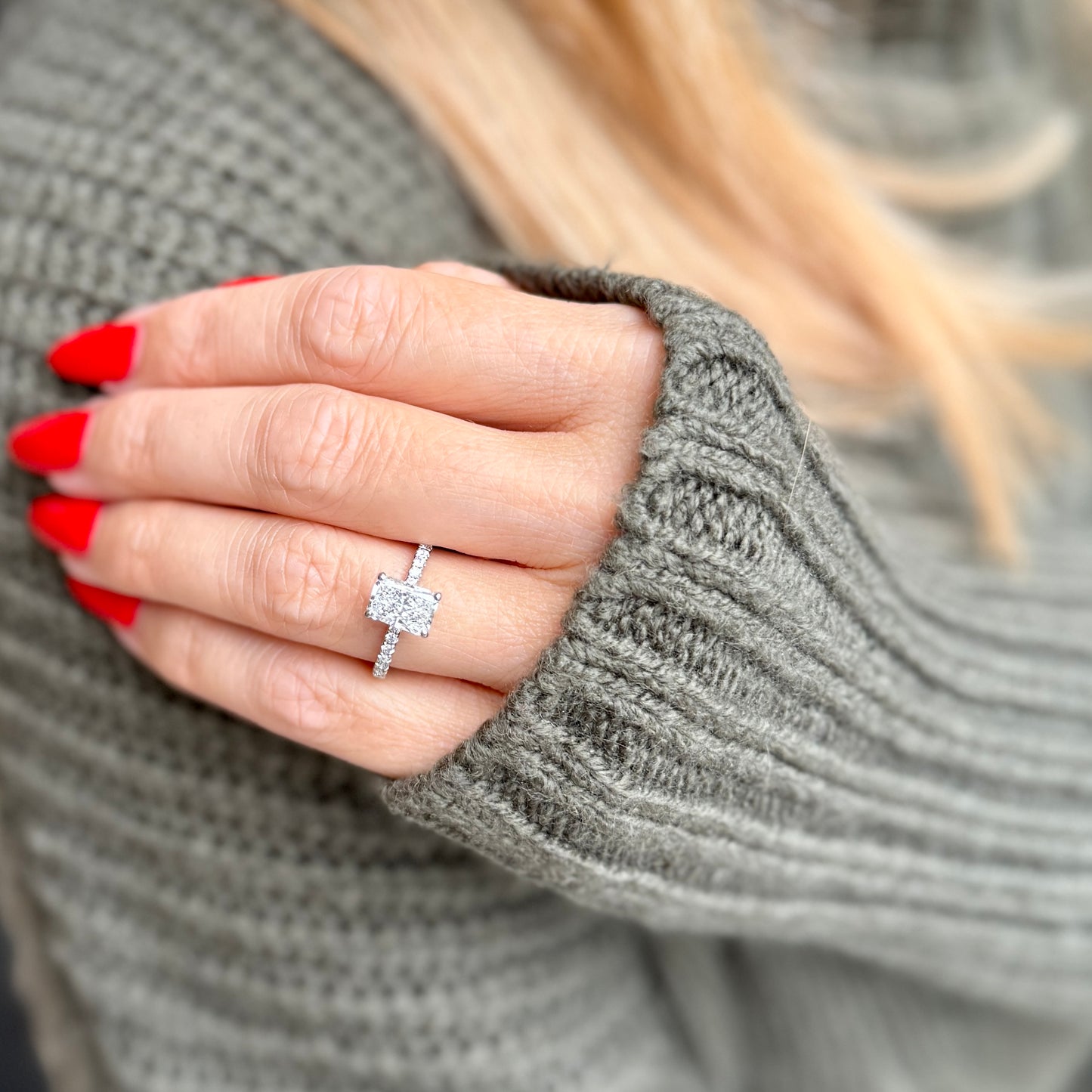 Classic Radiant Cut Hidden Halo with Diamond Band - 1.50ct+ (8mm+, D/E & VVS)