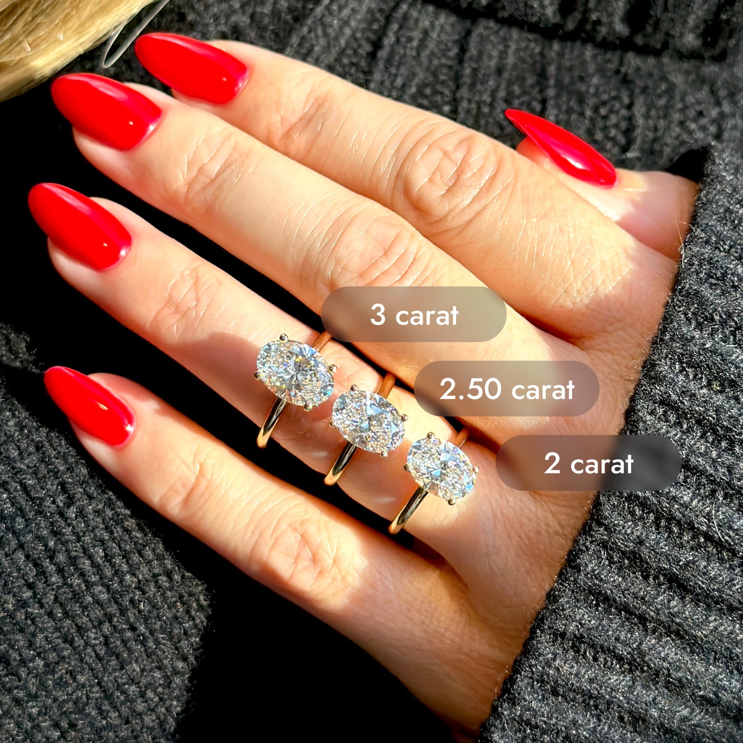 London Diamonds Oval diamond size comparison on finger