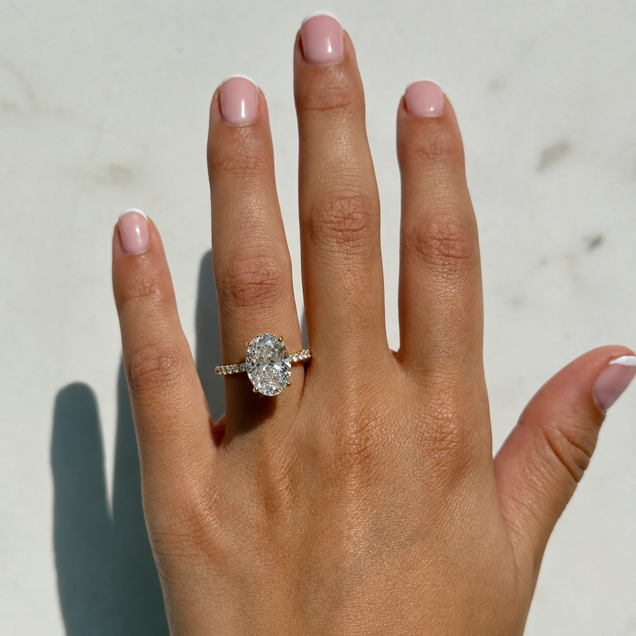 Classic Oval Cut Hidden Halo with Diamond Band - 4ct+ (13mm+, E/VS1+)