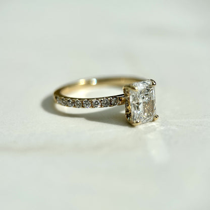 Classic Radiant Cut Hidden Halo with Diamond Band - 1.20ct+ (7.5mm+, D/E & VVS)