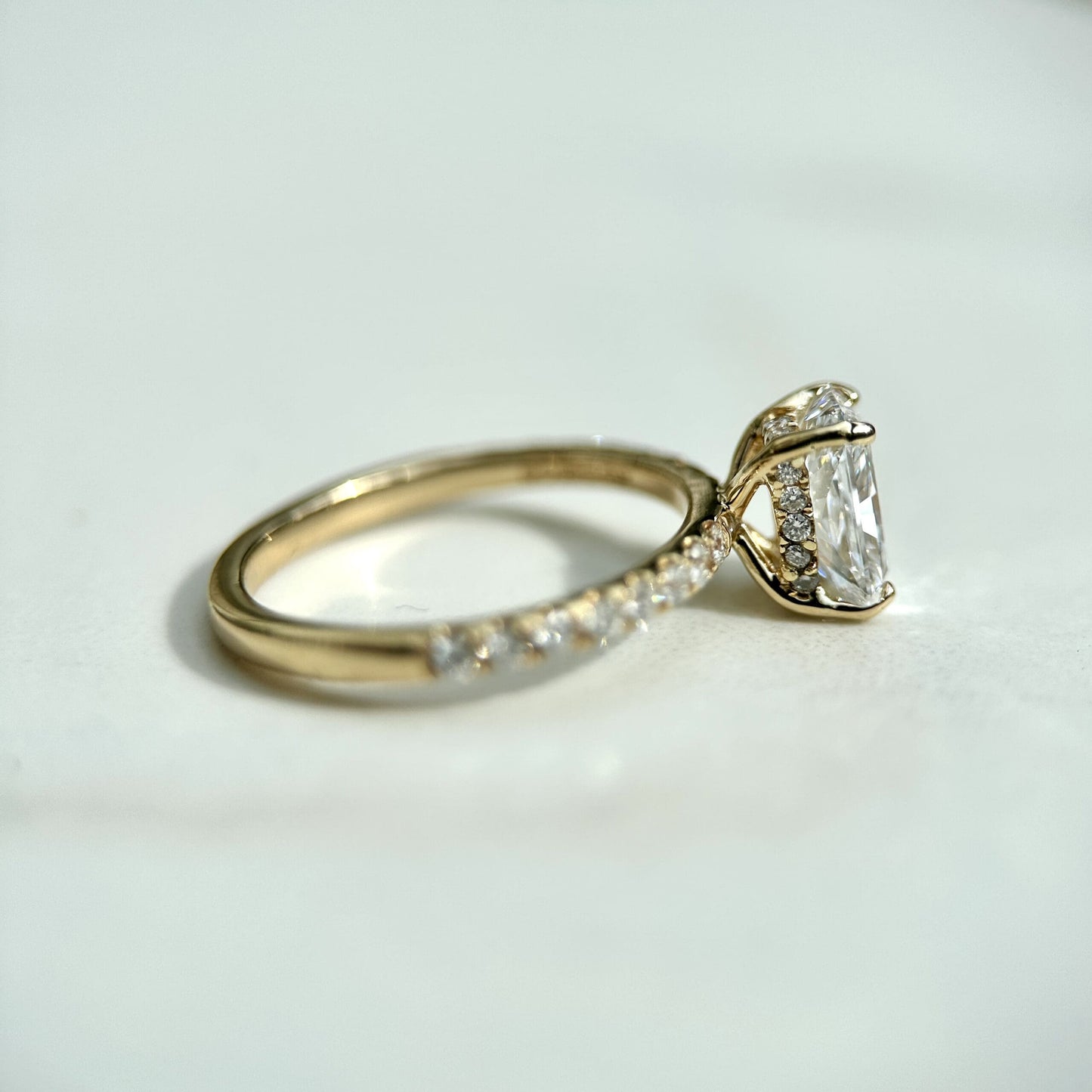 Classic Radiant Cut Hidden Halo with Diamond Band - 1.20ct+ (7.5mm+, D/E & VVS)