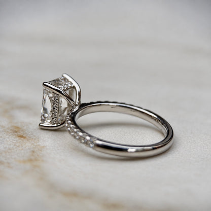 Classic Radiant Cut Hidden Halo with Diamond Band - 2ct+ (9mm+, D/E & VVS)