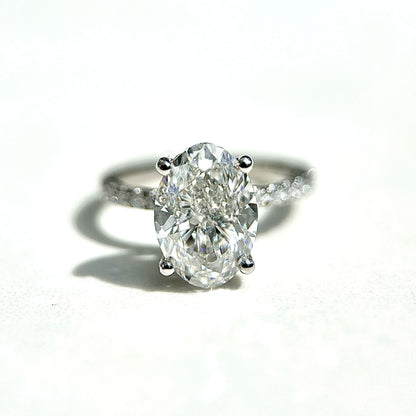 Classic Oval Cut Hidden Halo with Diamond Band - 3ct+ (11.5mm+, D/E & VVS)