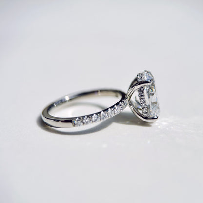 Classic Oval Cut Hidden Halo with Diamond Band - 3ct+ (11.5mm+, D/E & VVS)