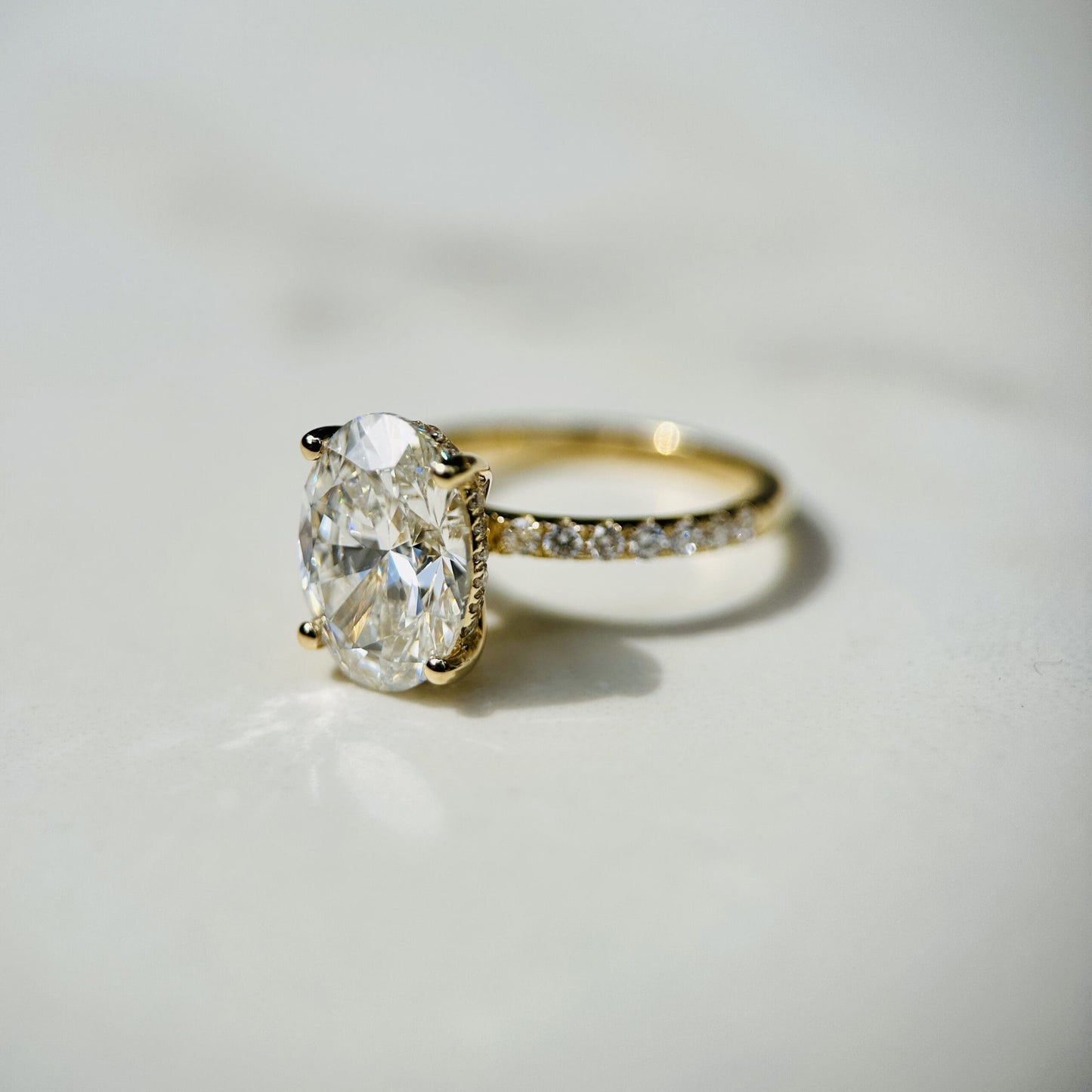 Classic Oval Cut Hidden Halo with Diamond Band - 3ct+ (11.5mm+, D/E & VVS)