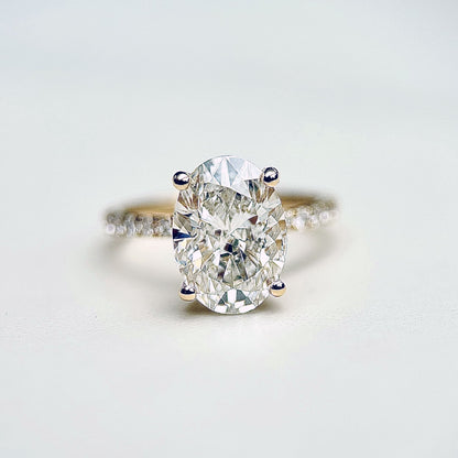 Classic Oval Cut Hidden Halo with Diamond Band - 3ct+ (11.5mm+, D/E & VVS)