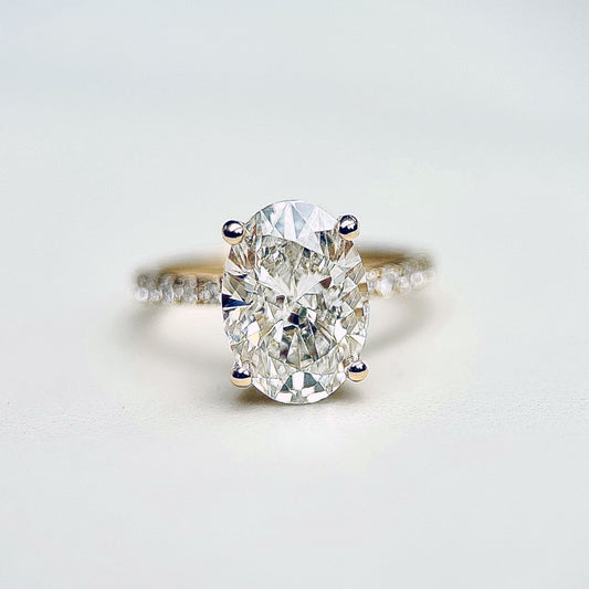 Classic Oval Cut Hidden Halo with Diamond Band - 3ct+ (11.5mm+, D/E & VVS)