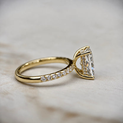 Classic Radiant Cut Hidden Halo with Diamond Band - 2ct+ (9mm+, D/E & VVS)