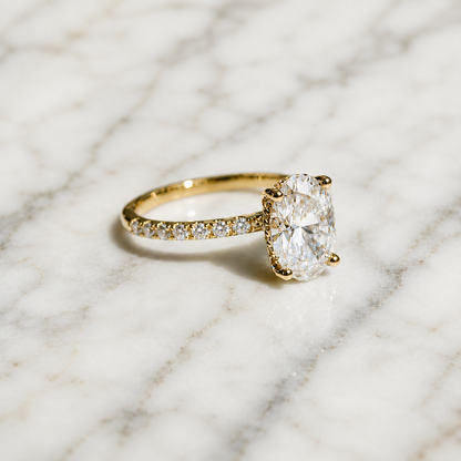 Classic Oval Cut Hidden Halo with Diamond Band - 1.80ct+ (9.5mm+, D/E & VVS)