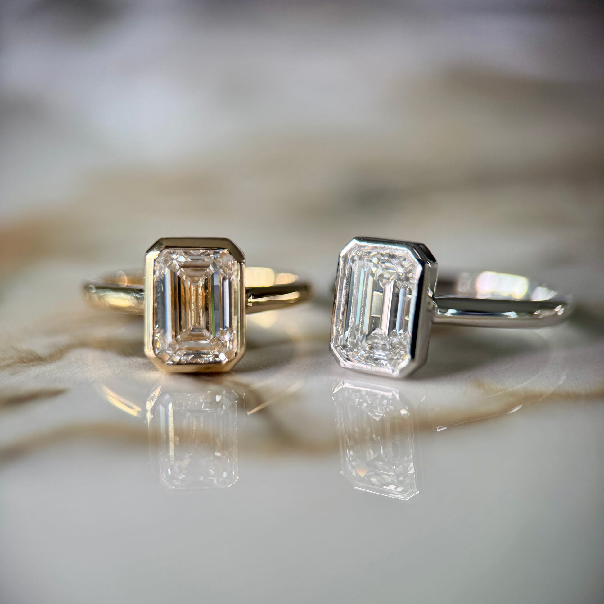 London Diamonds Bezel Set Classic Emerald Cut Solitaire - 2ct+ (10mm+, D/E & VVS)