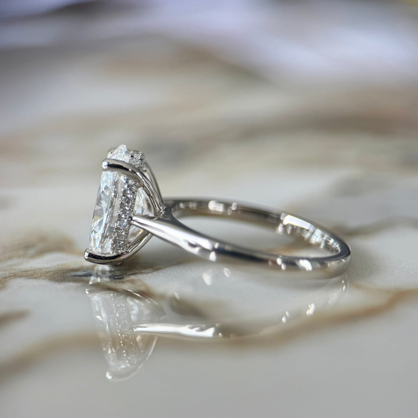 London Diamonds Cathedral Set Classic Oval Cut Hidden Halo - 3ct+ (11.5mm+, D/E & VVS)