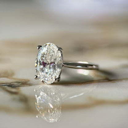 London Diamonds Cathedral Set Classic Oval Cut Solitaire - 3ct+ (11.5mm+, D/E & VVS)