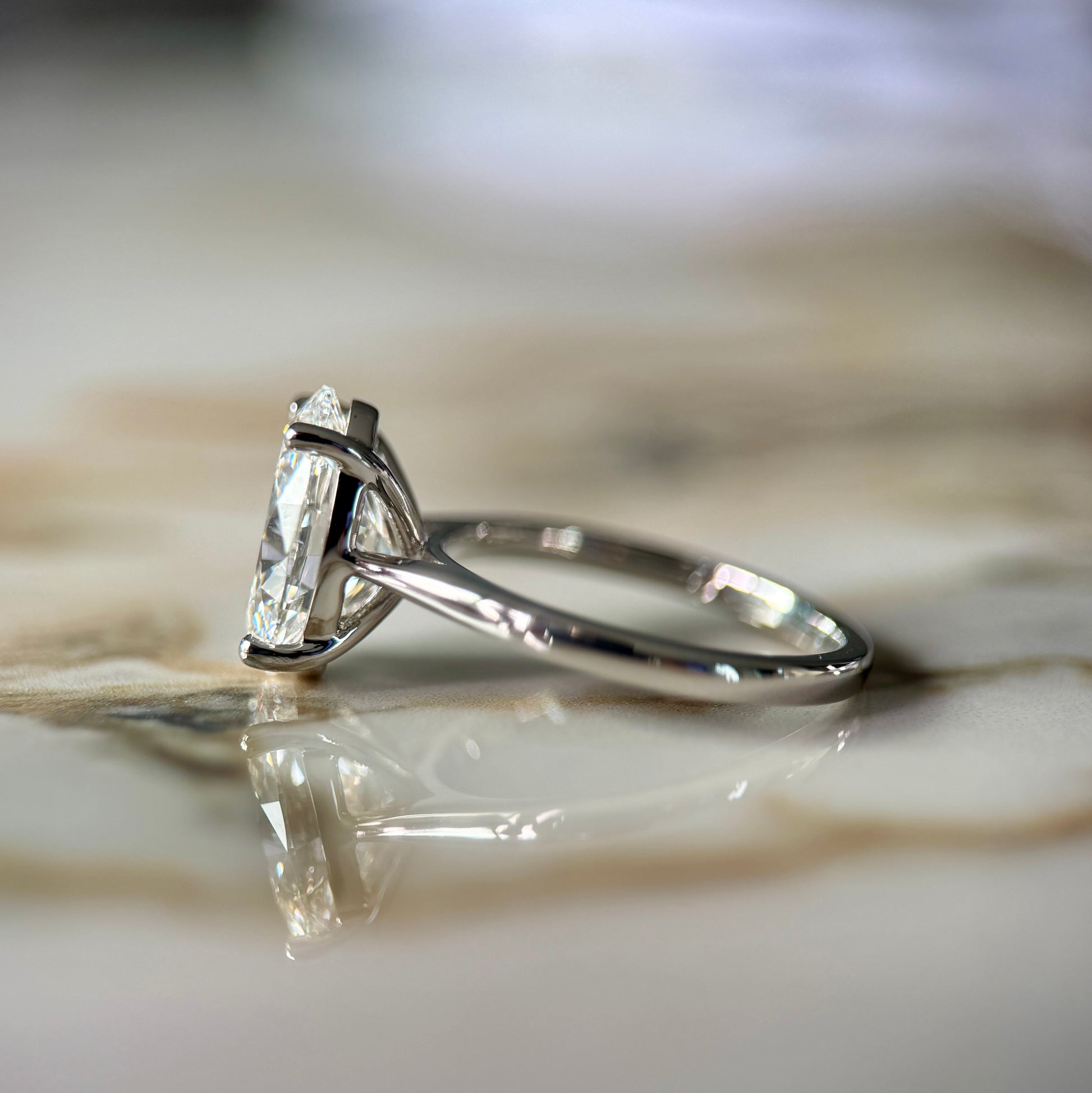 London Diamonds Cathedral Set Classic Oval Cut Solitaire - 3ct+ (11.5mm+, D/E & VVS)