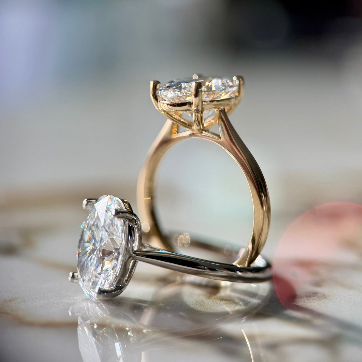 London Diamonds Cathedral Set Classic Oval Cut Solitaire - 3ct+ (11.5mm+, D/E & VVS)