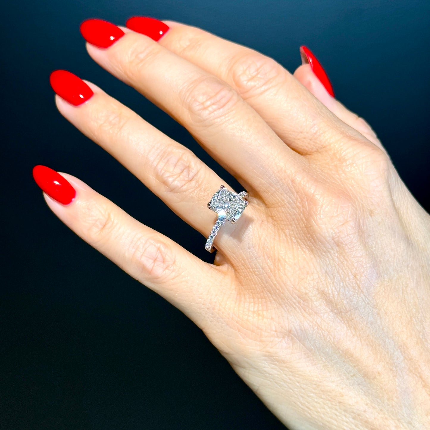 Cathedral Set Elongated Cushion Cut Hidden Halo with Diamond Bridge - 3ct+ (10mm+, E/VS1+)