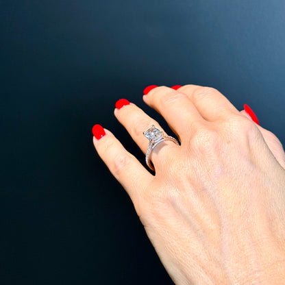 Cathedral Set Elongated Cushion Cut Hidden Halo with Diamond Bridge - 3ct+ (10mm+, E/VS1+)