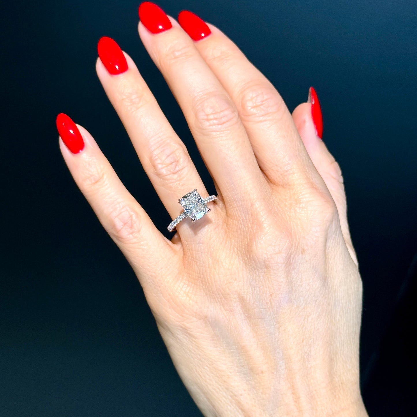 Cathedral Set Elongated Cushion Cut Hidden Halo with Diamond Bridge - 3ct+ (10mm+, E/VS1+)