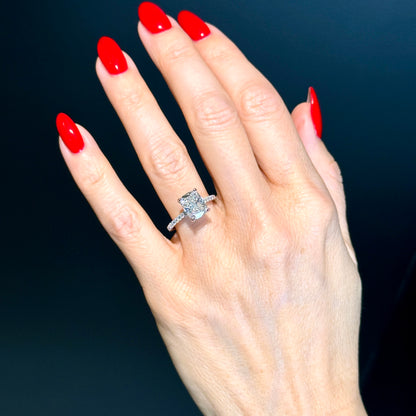 Cathedral Set Elongated Cushion Cut Hidden Halo with Diamond Bridge - 3ct+ (10mm+, E/VS1+)