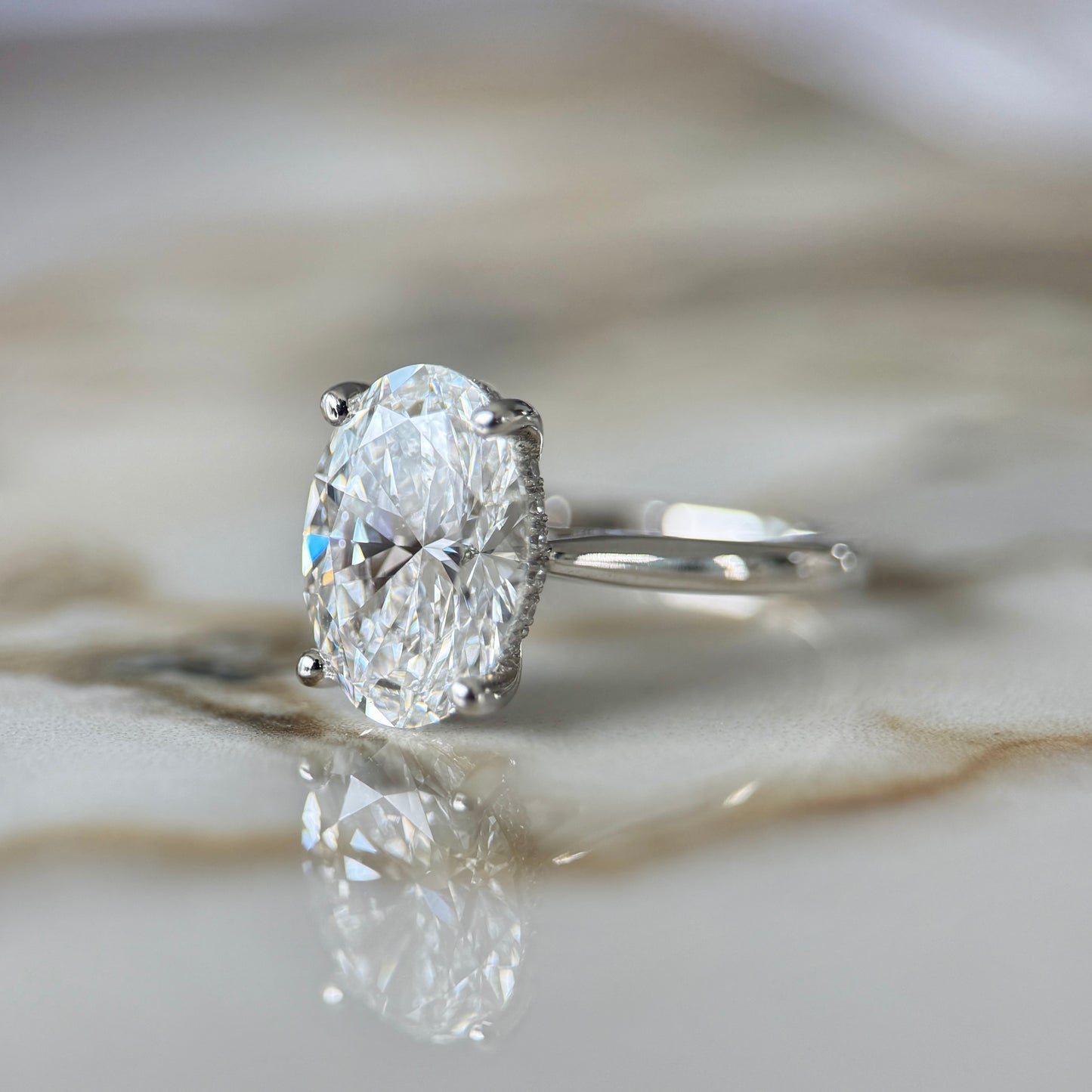 Cathedral Set Classic Oval Cut Solitaire - 3ct+ (11.5mm+, D/E & VVS)
