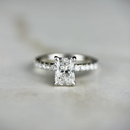 Classic Radiant Cut Hidden Halo with Diamond Band - 1.20ct+ (7.5mm+, D/E & VVS)