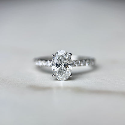 Classic Oval Cut Solitaire with Diamond Band - 1ct+ (8mm+, D/E & VVS)