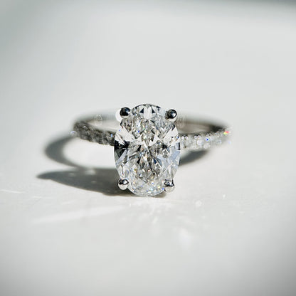 Classic Oval Cut Hidden Halo with Diamond Band - 2ct+ (10mm+, D/E & VVS)