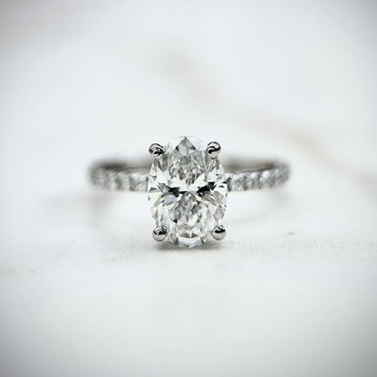 Classic Oval Cut Hidden Halo with Diamond Band - 1.80ct+ (9.5mm+, D/E & VVS)