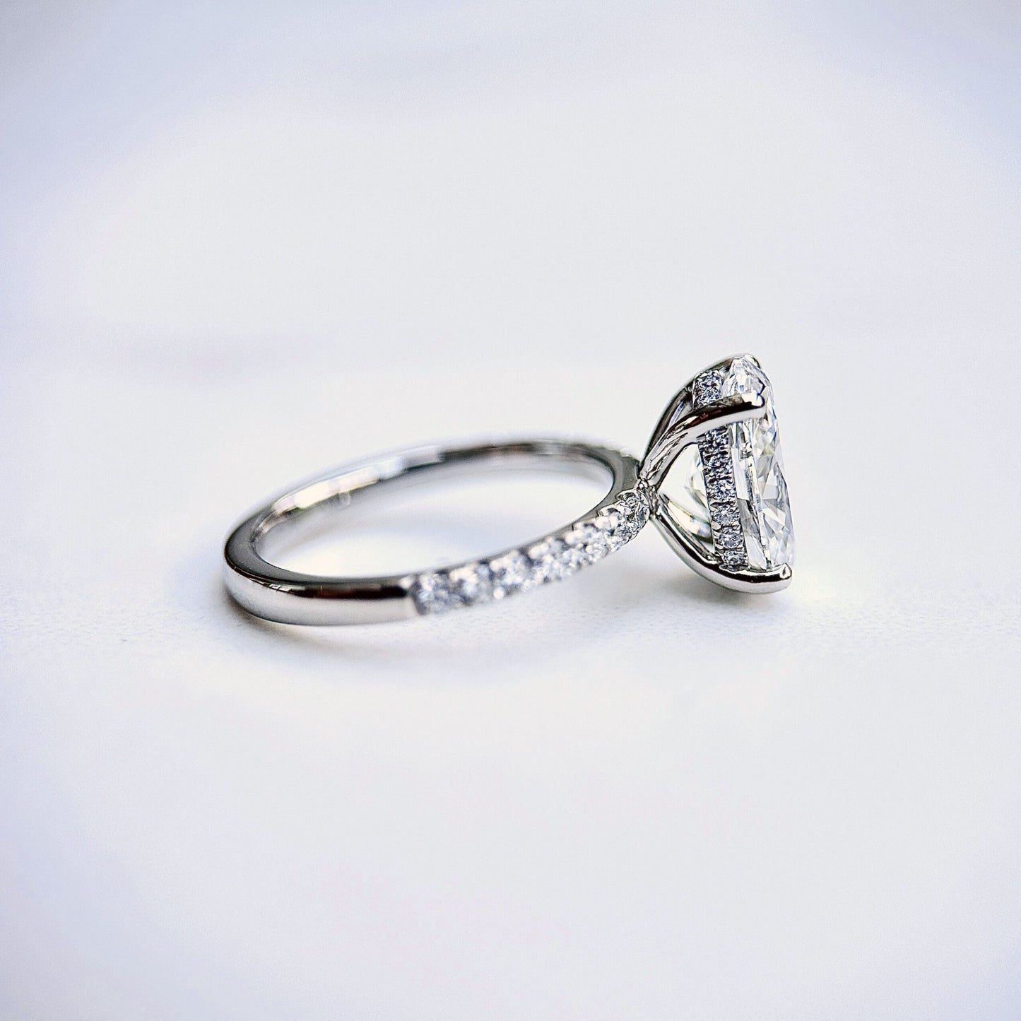 Classic Oval Cut Hidden Halo with Diamond Band - 2ct+ (10mm+, D/E & VVS)