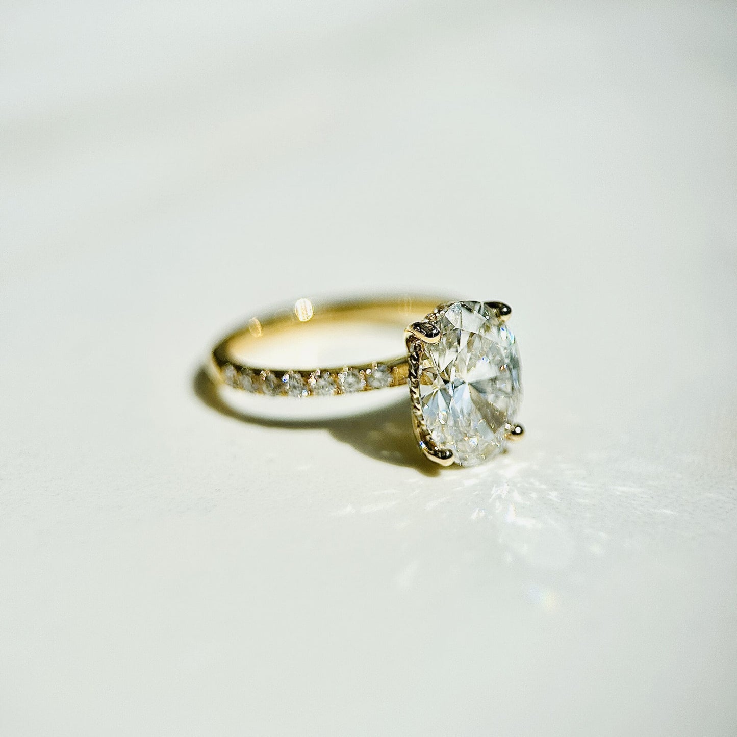 Classic Oval Cut Hidden Halo with Diamond Band - 2ct+ (10mm+, D/E & VVS)