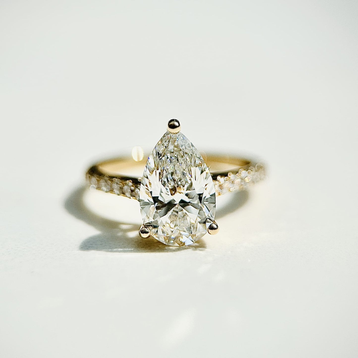 Classic Pear Cut Solitaire with Diamond Band - 2ct+ (D/E & VVS)