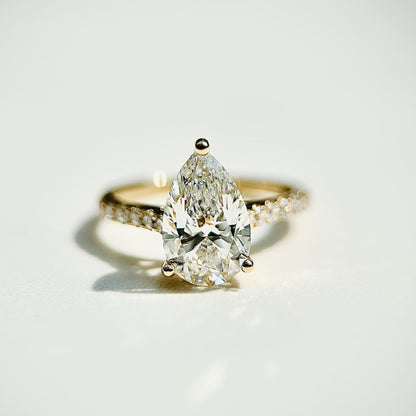 Classic Pear Cut Solitaire with Diamond Band - 2ct+ (D/E & VVS)