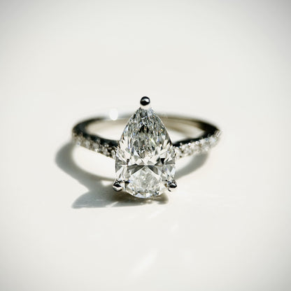 Classic Pear Cut Solitaire with Diamond Band - 2ct+ (D/E & VVS)