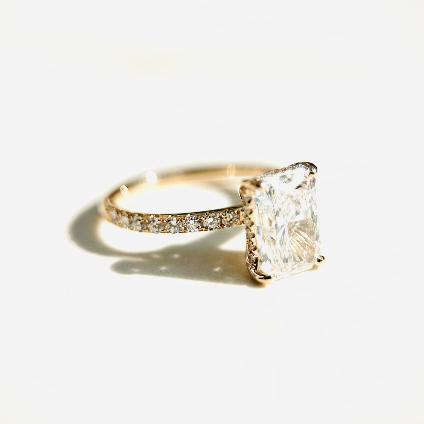 Classic Radiant Cut Hidden Halo with Diamond Band - 2ct+ (9mm+, D/E & VVS)