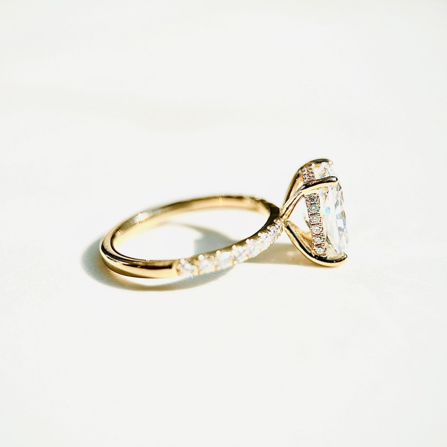 Classic Radiant Cut Hidden Halo with Diamond Band - 2ct+ (9mm+, D/E & VVS)