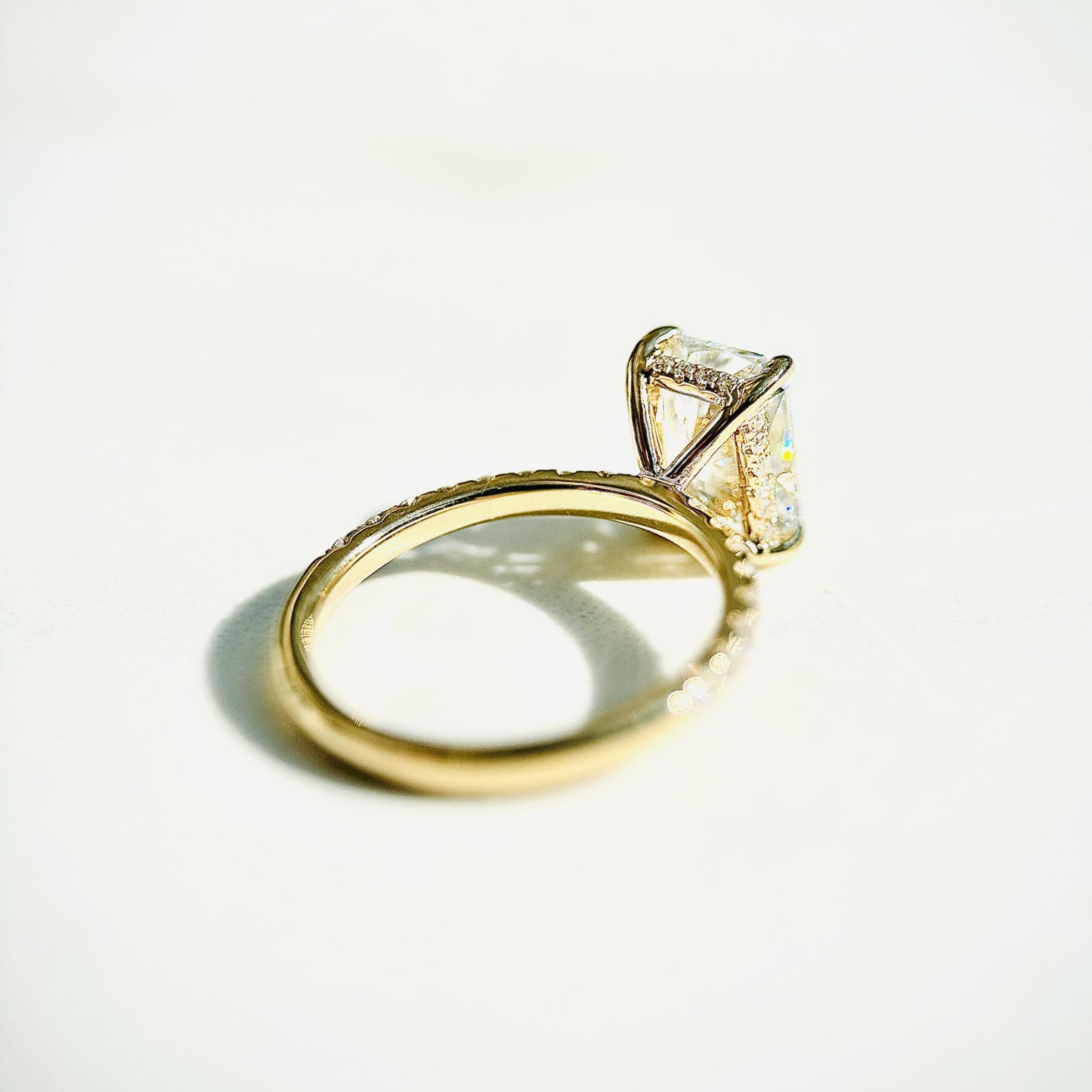 Classic Radiant Cut Hidden Halo with Diamond Band - 2ct+ (9mm+, D/E & VVS)