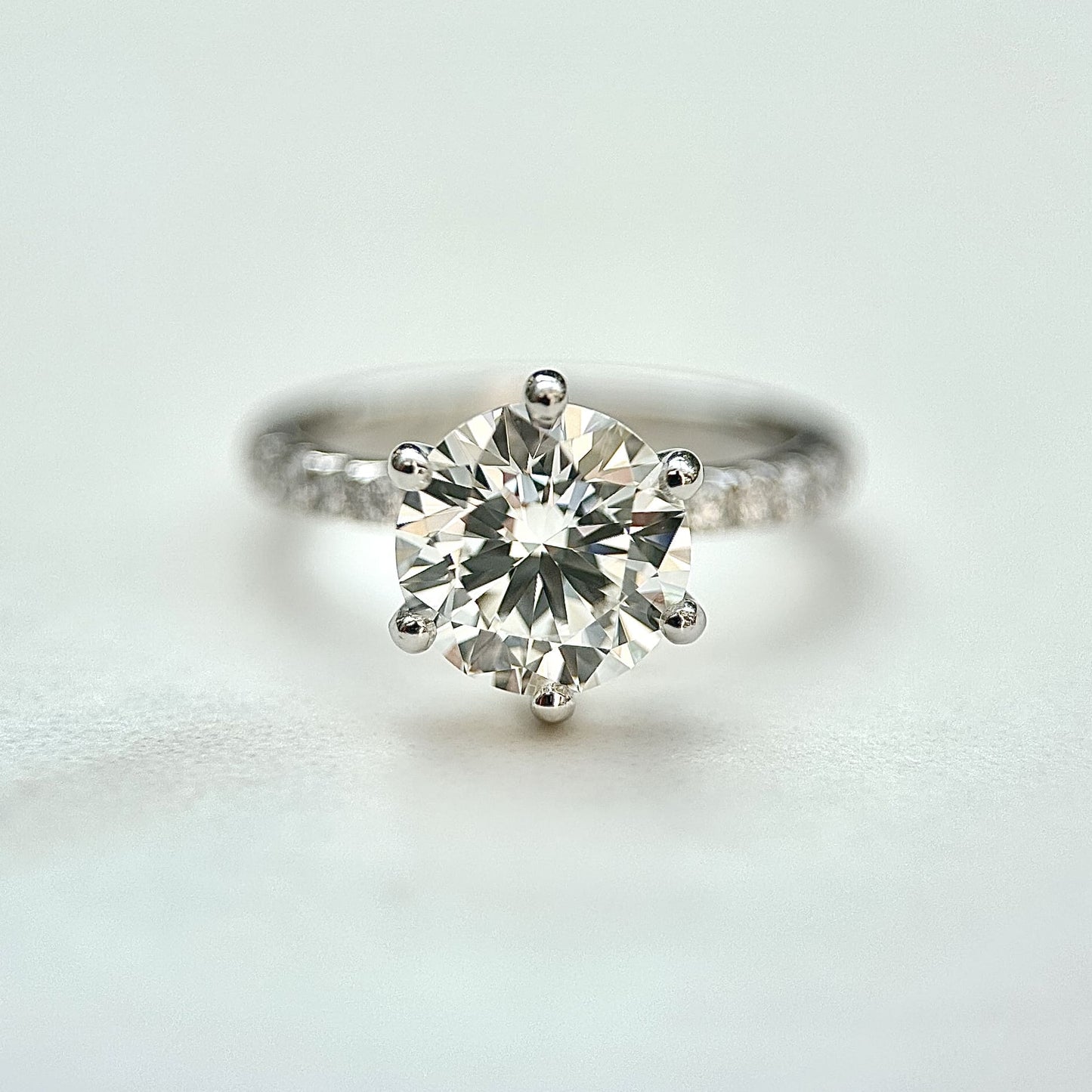 Classic Round Cut Solitaire (6 prong) with Diamond Band - 2ct+ (8.2mm+, D/E & VVS)