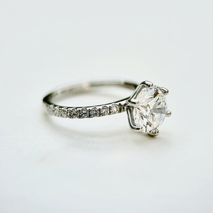 Classic Round Cut Solitaire (6 prong) with Diamond Band - 2ct+ (8.2mm+, D/E & VVS)