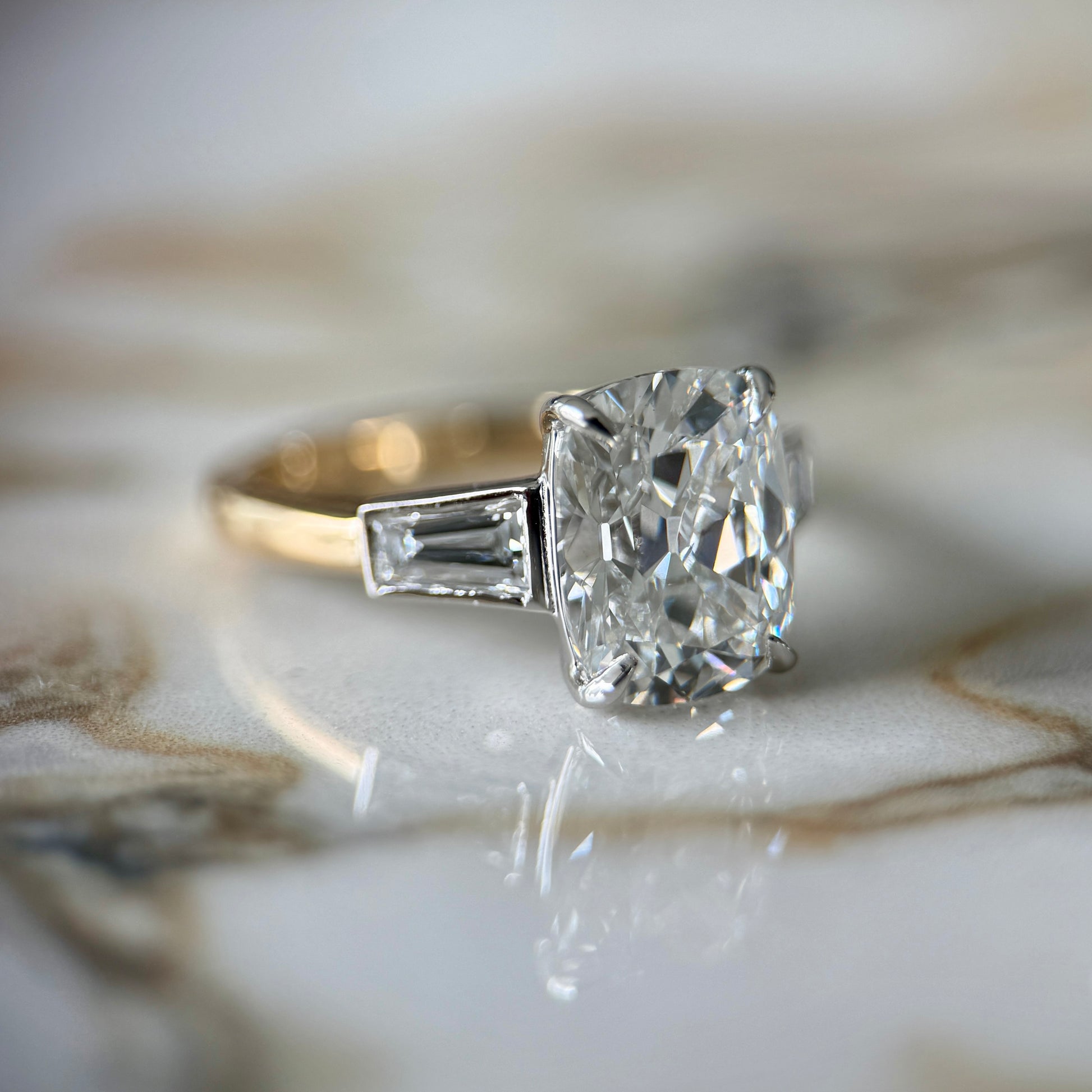 London Diamonds Classic Antique Cushion and Tapering Baguettes - 3ct+ (D/E & VVS)