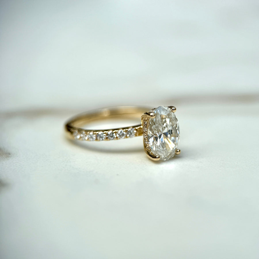 Classic Oval Cut Hidden Halo with Diamond Band - 1.50ct+ (9mm+, D/E & VVS)