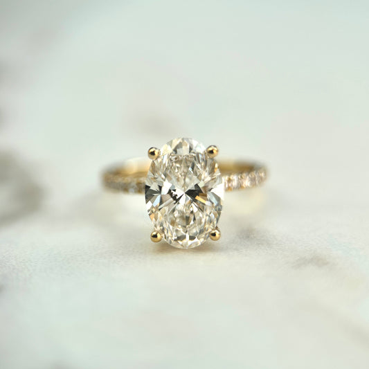 Classic Oval Cut Hidden Halo with Diamond Band - 2.50ct+ (10.5mm+, D/E & VVS)