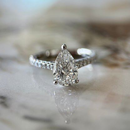 Classic Pear Cut Solitaire with Diamond Band - 1.50ct+ (D/E & VVS)