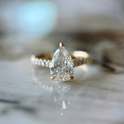 Classic Pear Cut Solitaire with Diamond Band - 1.50ct+ (D/E & VVS)