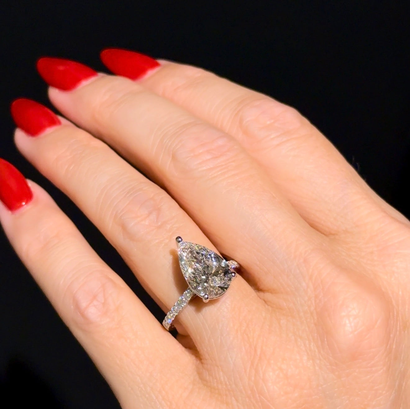 Classic Pear Cut Solitaire with Diamond Band - 4ct+ (D/E & VVS)