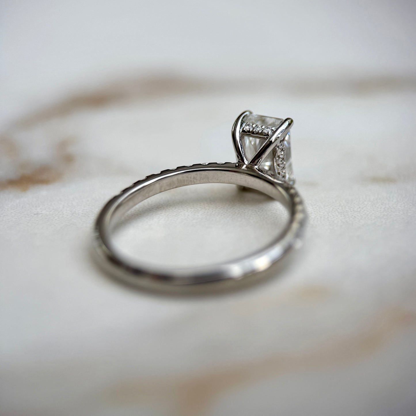 Classic Radiant Cut Hidden Halo with Diamond Band - 1.50ct+ (8mm+, D/E & VVS)