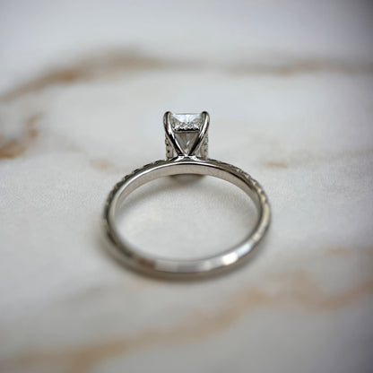 Classic Radiant Cut Hidden Halo with Diamond Band - 1.50ct+ (8mm+, D/E & VVS)