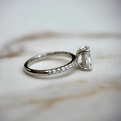 Classic Radiant Cut Hidden Halo with Diamond Band - 1.50ct+ (8mm+, D/E & VVS)