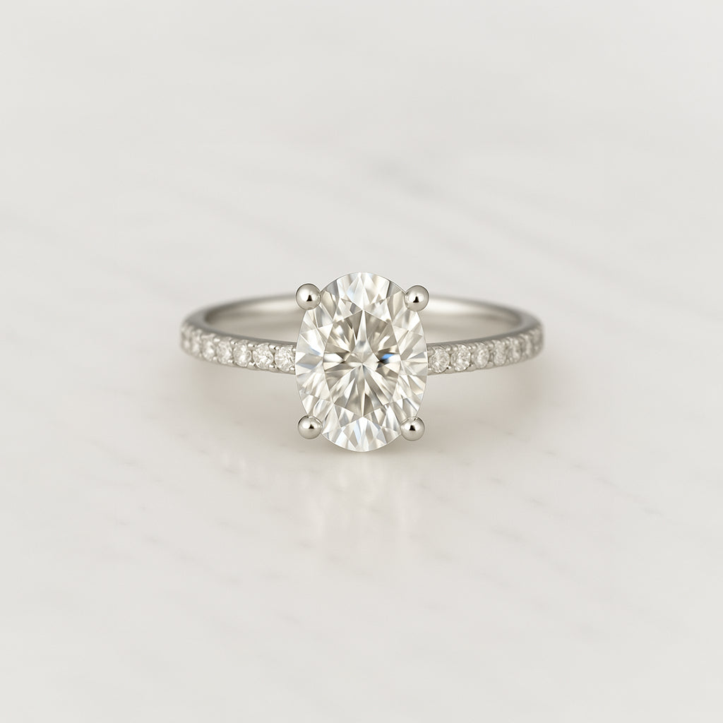 Classic Oval Cut Hidden Halo with Diamond Band - 1.20ct+ (8.5mm+, D/E & VVS)