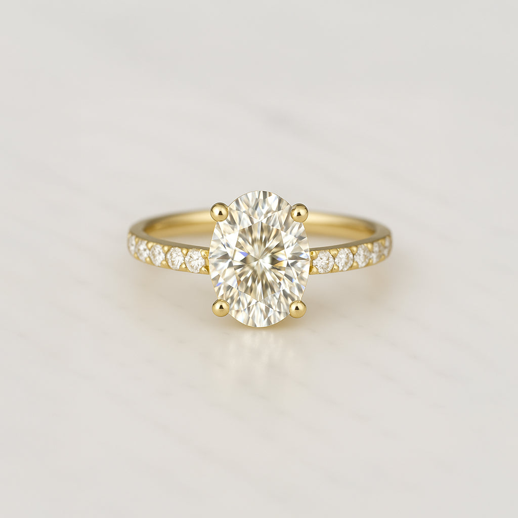 Classic Oval Cut Hidden Halo with Diamond Band - 1.50ct+ (9mm+, D/E & VVS)