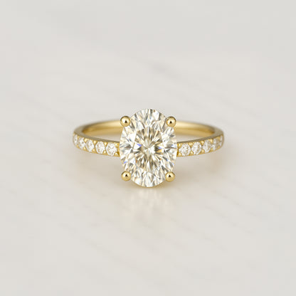 Classic Oval Cut Hidden Halo with Diamond Band - 1.50ct+ (9mm+, D/E & VVS)