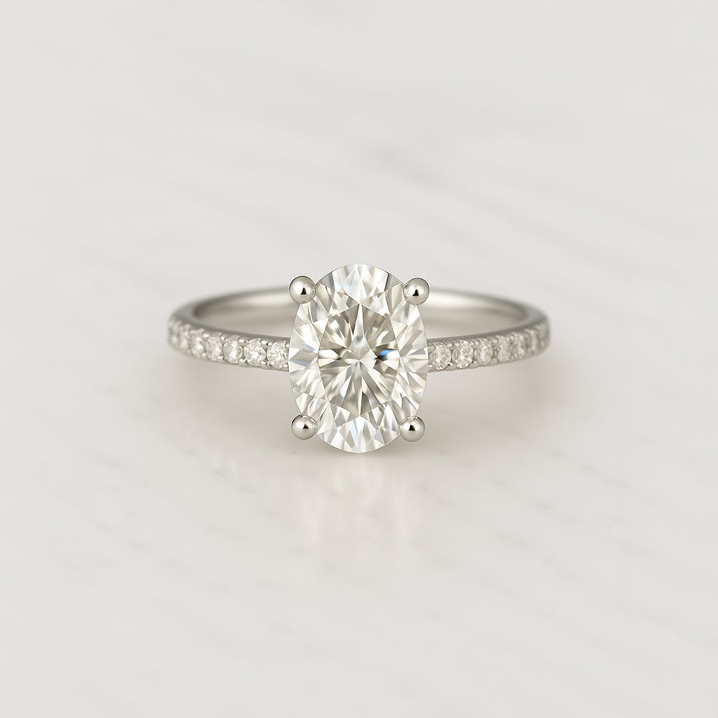 Classic Oval Cut Hidden Halo with Diamond Band - 1.50ct+ (9mm+, D/E & VVS)